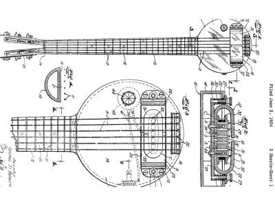 inventor of electric guitar, amplifying sounds, guitar players, circular body, metallic drone