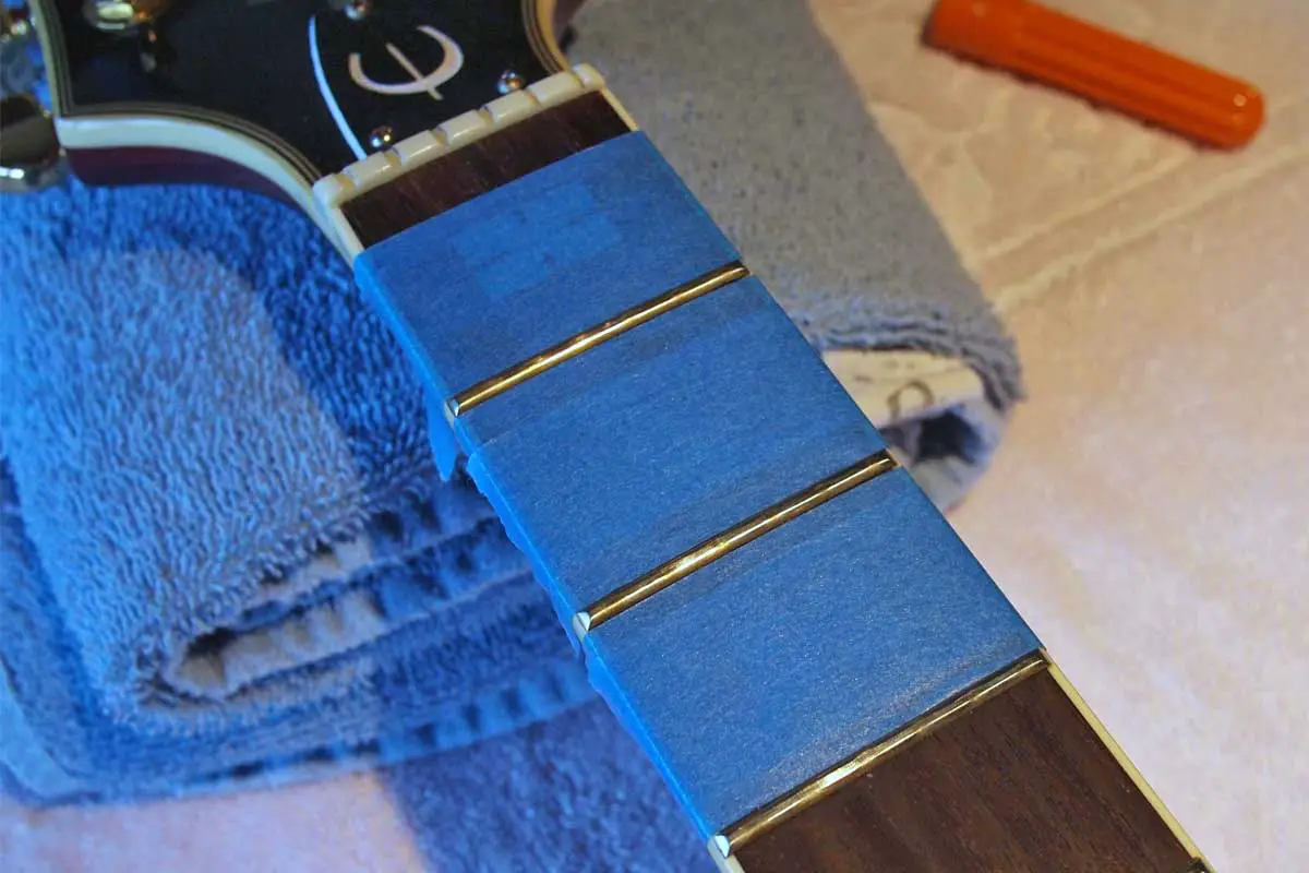 Preparing for Fret Cleaning, painters tape, protect the fretboard, tools required